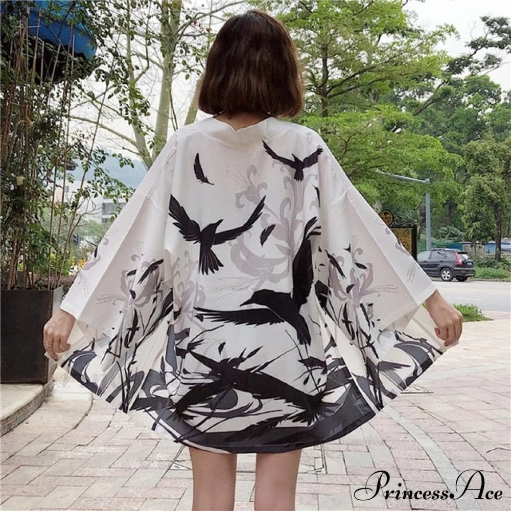 Long Warm-Season Japanese Streetwear Top Women’s Blouse Cardigan Kimono Clothes 3 / One Size