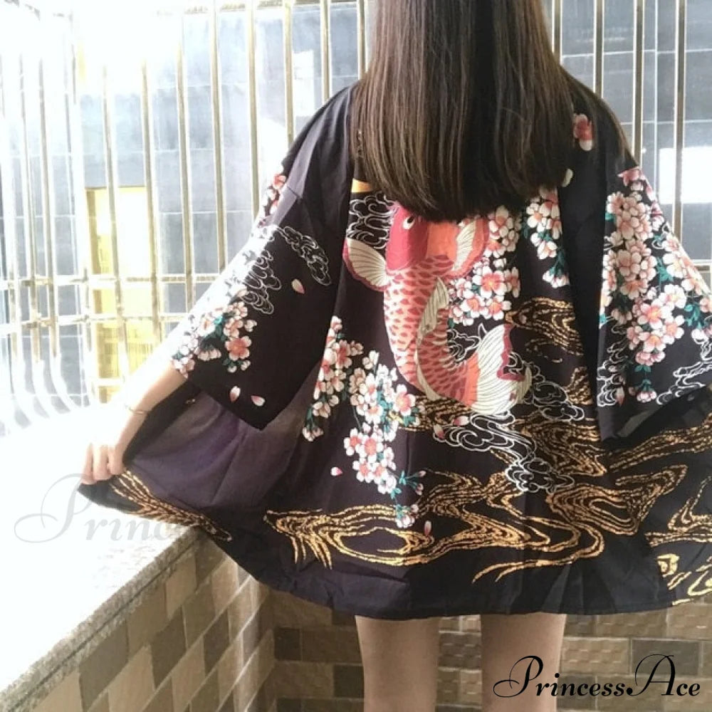 Long Warm-Season Japanese Streetwear Top Women’s Blouse Cardigan Kimono Clothes 4 / One Size