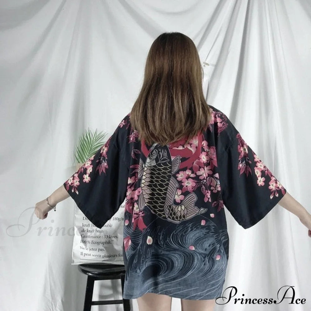 Long Warm-Season Japanese Streetwear Top Women’s Blouse Cardigan Kimono Clothes 5 / One Size