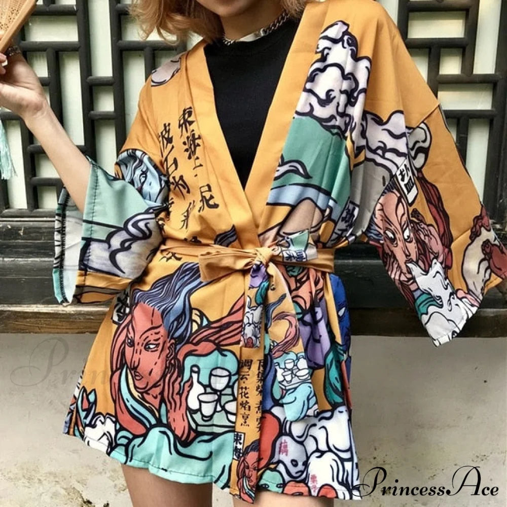 Long Warm-Season Japanese Streetwear Top Women’s Blouse Cardigan Kimono Clothes 7 / One Size