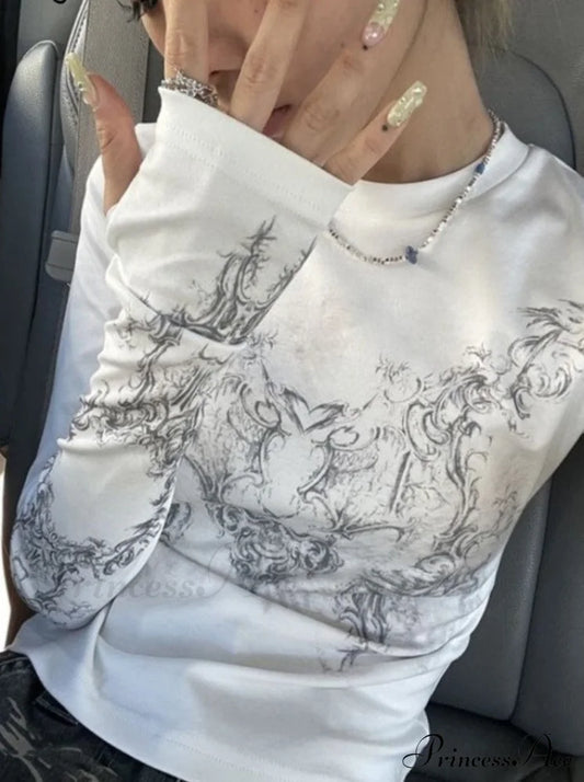 Long Y2K Fashion Casual O-Neck Arm De Vintage Blusas T-Shirts 2024 Mujer Design Women Tunic Moda