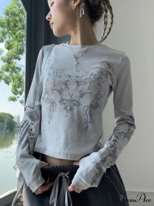 Long Y2K Fashion Casual O-Neck Arm De Vintage Blusas T-Shirts 2024 Mujer Design Women Tunic Moda