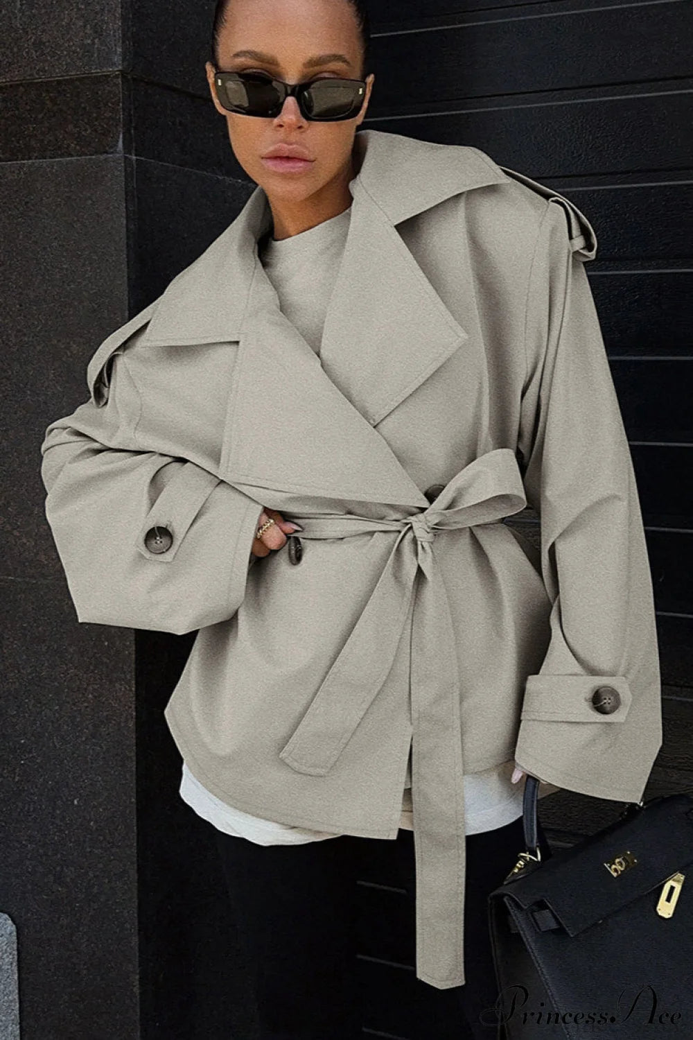 Loose Belted Long Sleeve Trench Coat
