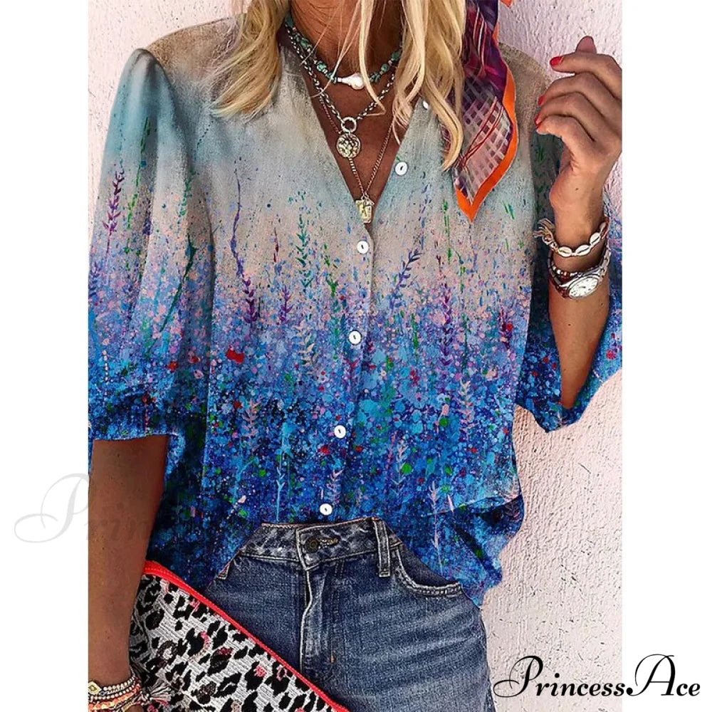Loose Colorful Print Large Size Blouses 11 / S