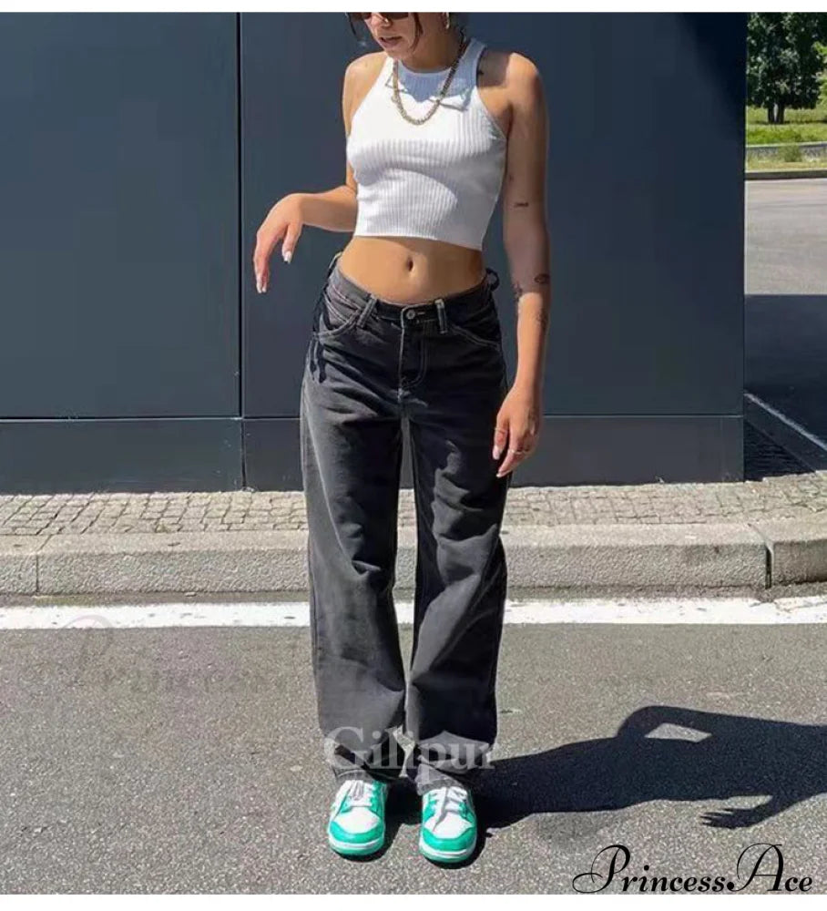 Loose Denim Low Vintage Mom 2024 Leg Baggy New Blue Y2K Waist Fashion Straight Trousers Jeans Women