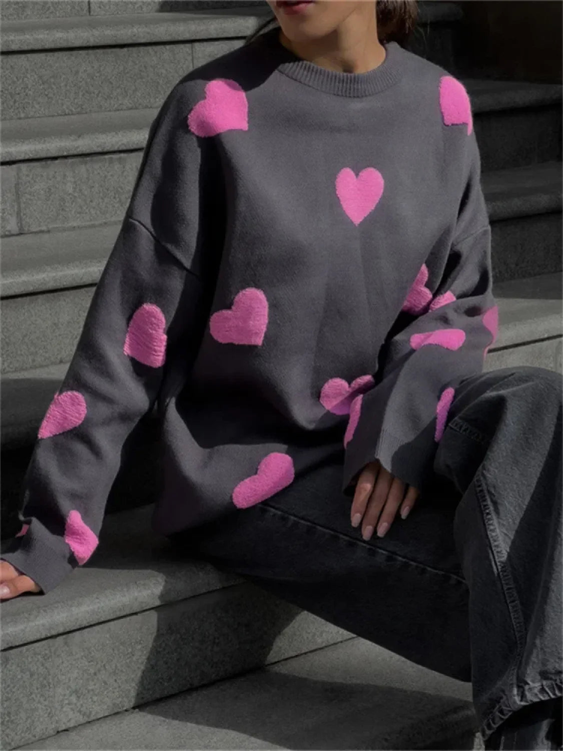 Loose Fashion Patchwork Long Sleeve Sweater GRAY / S
