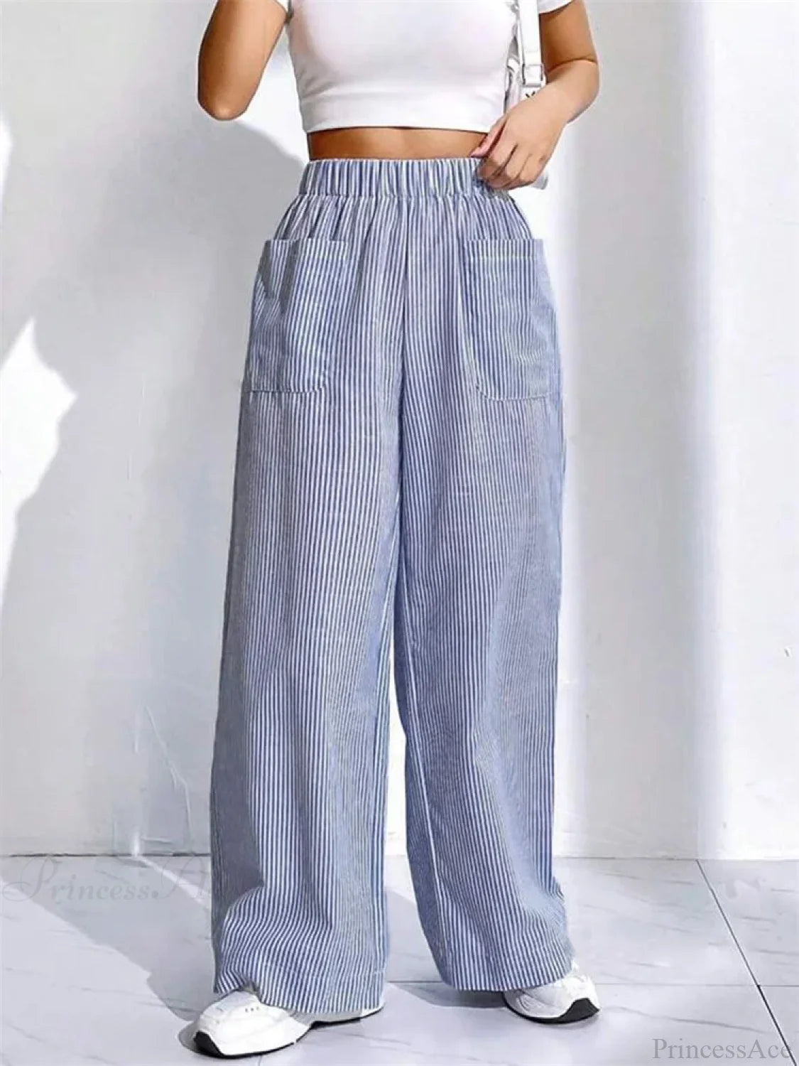 Loose High Waist Striped Lounge Streetwear Pant DARKBLUE / S pant-250223