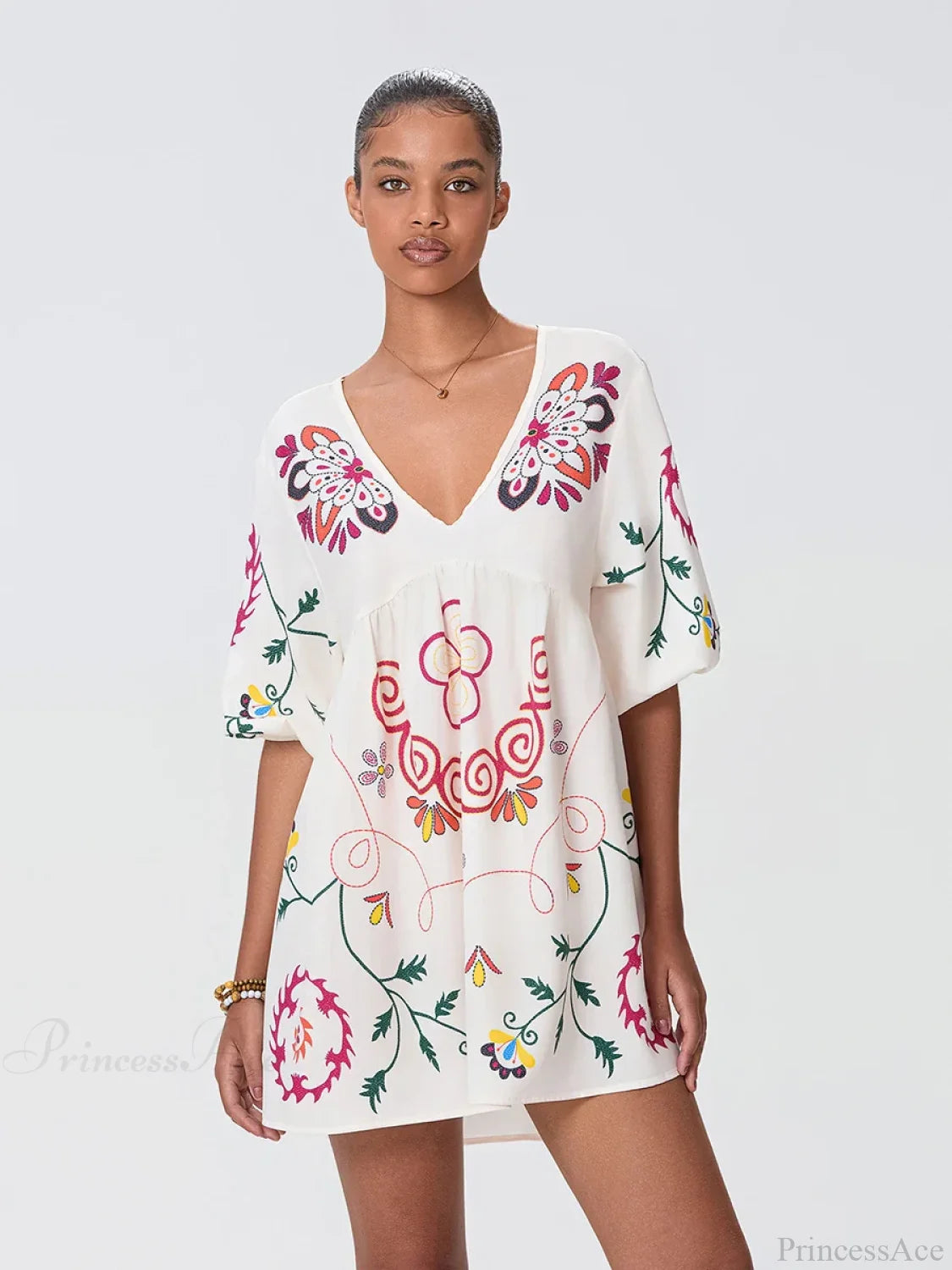 Loose Mini Beach Floral Dress for Vacation floraldress-250126