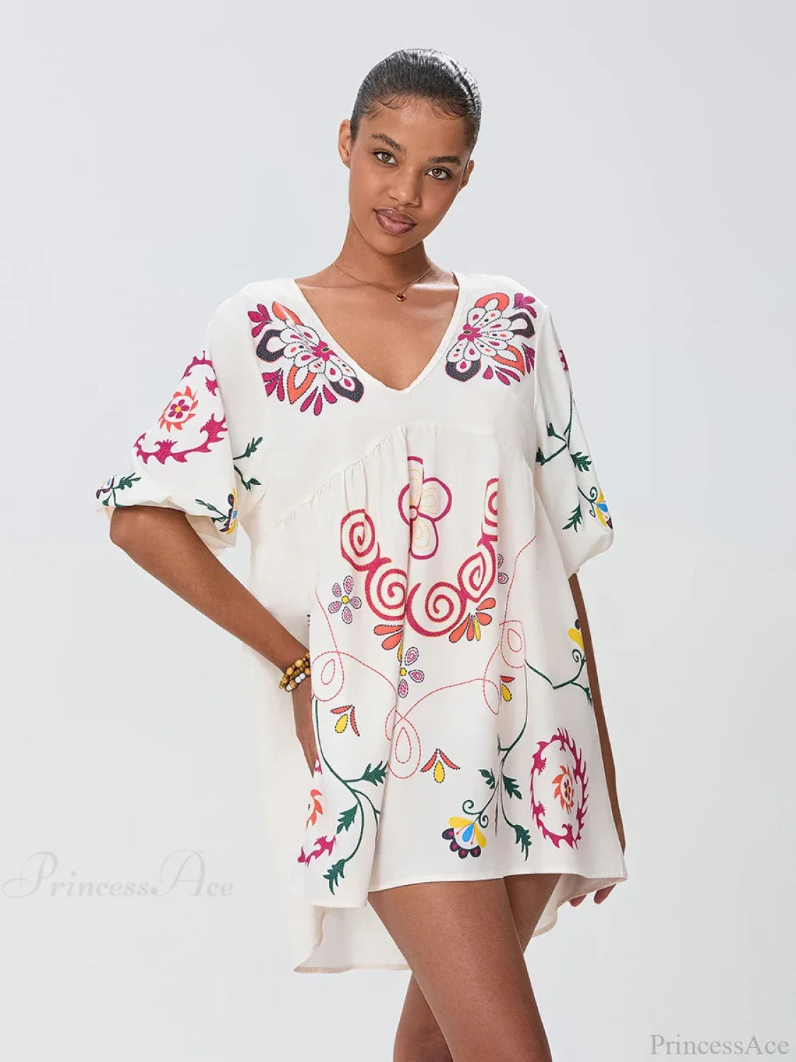 Loose Mini Beach Floral Dress for Vacation floraldress-250126