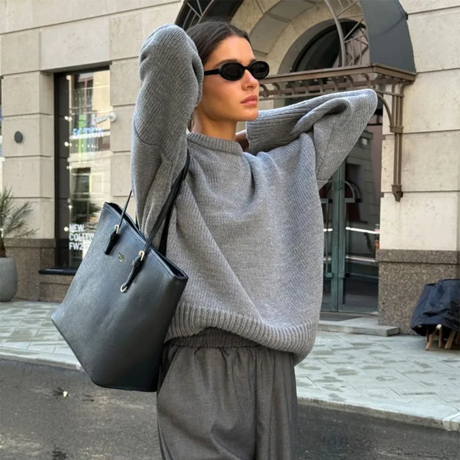 Loose O-neck Casual Streetwear Sweater GRAY / S