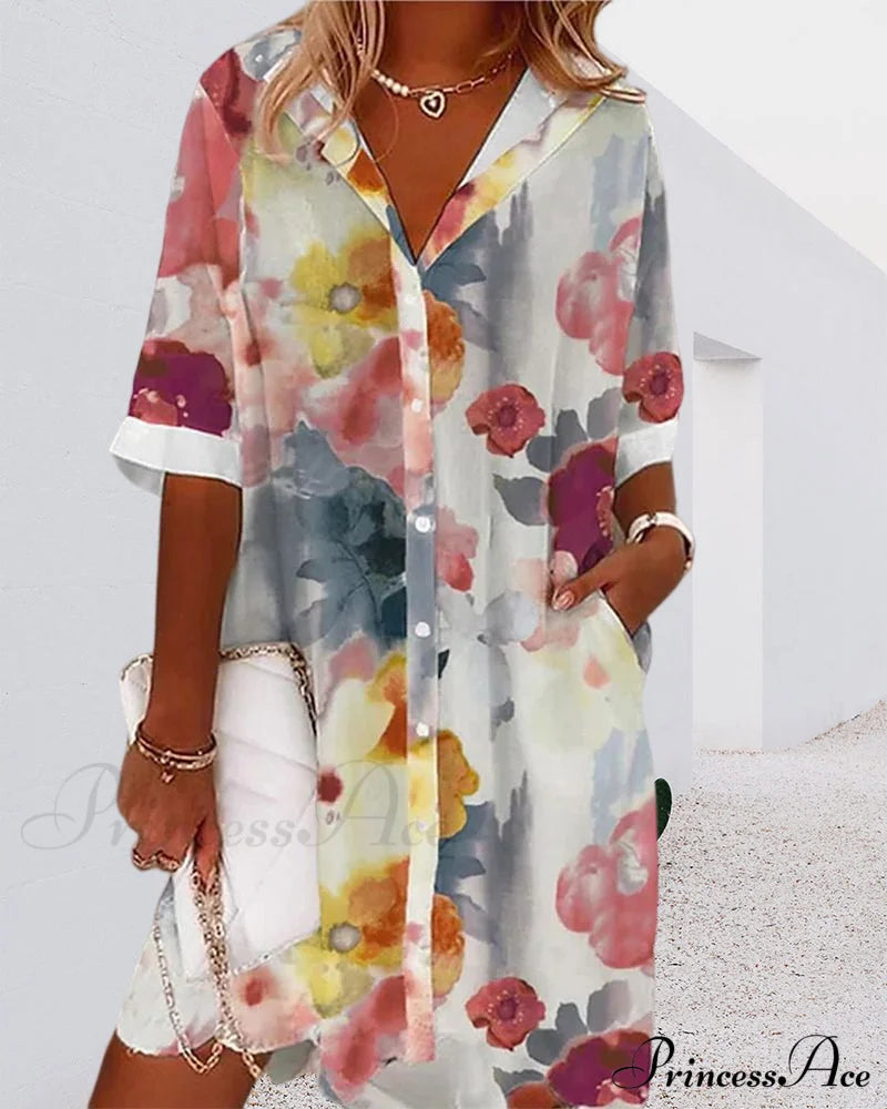 Loose Shirt Dress With Half Sleeves Casual Dresses