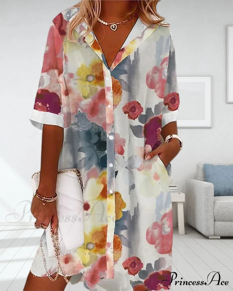 Loose Shirt Dress With Half Sleeves Casual Dresses
