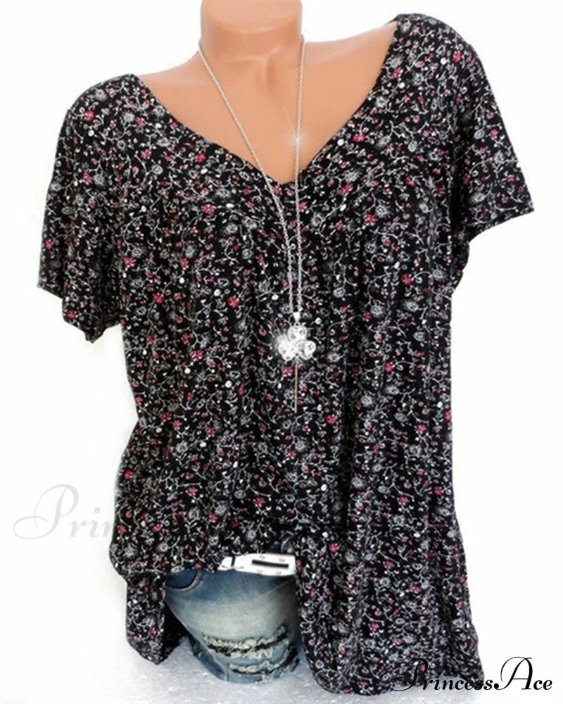 V-neck loose short-sleeved t-shirt Black 23BF allamode clothes Damkläder discount Short Sleeve Tops Summer T-shirts Tops/Blouses Trending Now