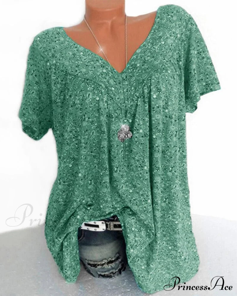 V-neck loose short-sleeved t-shirt Green 23BF allamode clothes Damkläder discount Short Sleeve Tops Summer T-shirts Tops/Blouses Trending Now