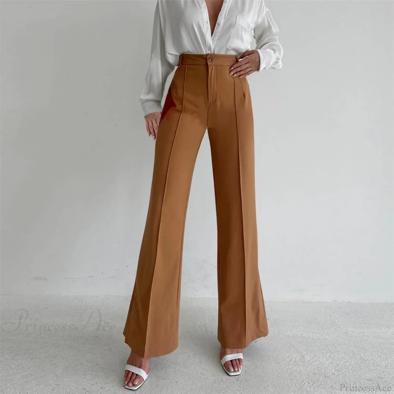 Loose Split Straight Casual Pants Brown / S
