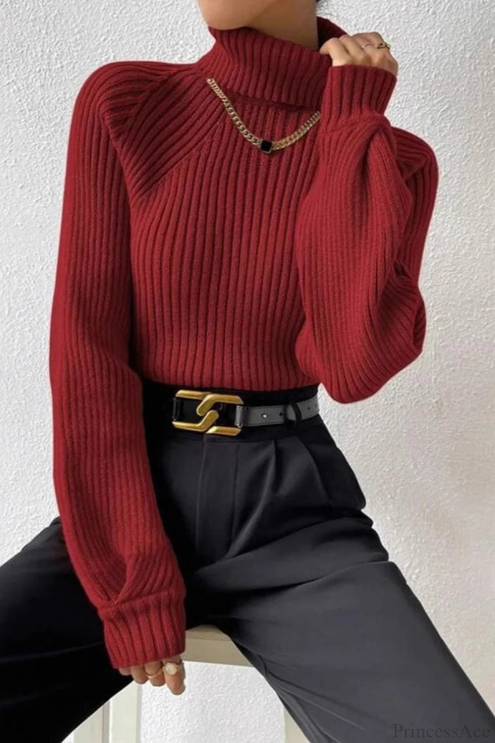 Loose Turtleneck Raglan Sleeve Sweater