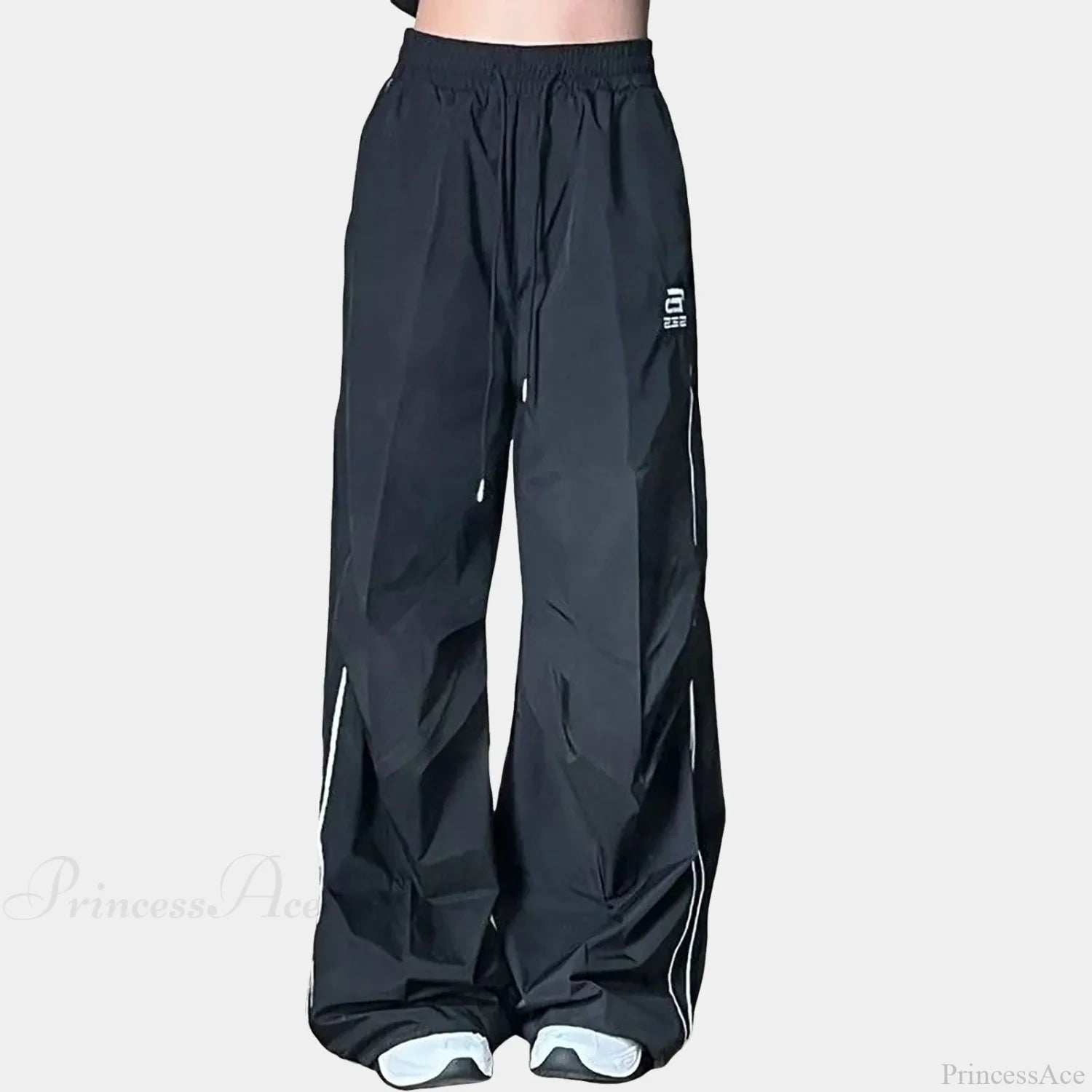 Loose Wide Leg Splicing Drawstring Jogging Pant Black / M pant-250223