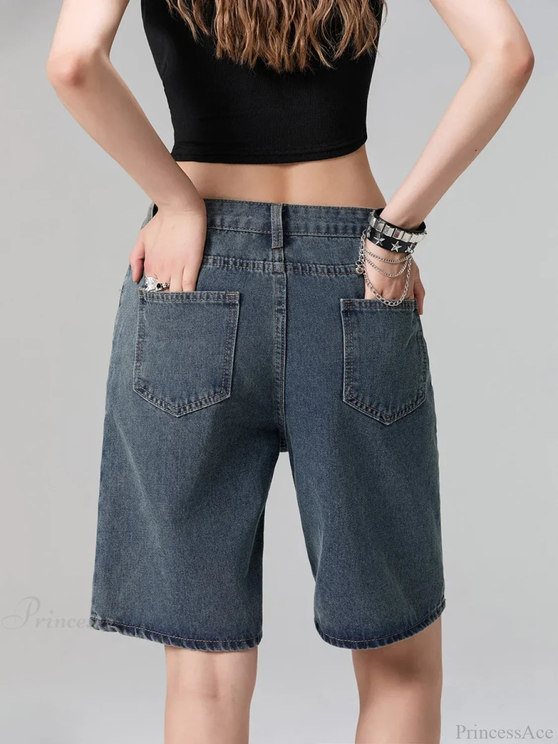 Low Waist Straight Leg Denim Short short-250223