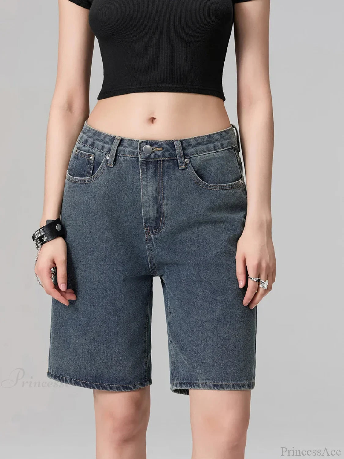 Low Waist Straight Leg Denim Short short-250223