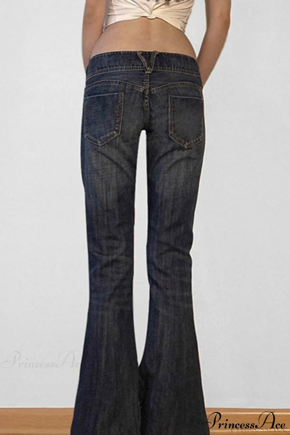 Low Waisted Washed Slim Flared Leg Jeans