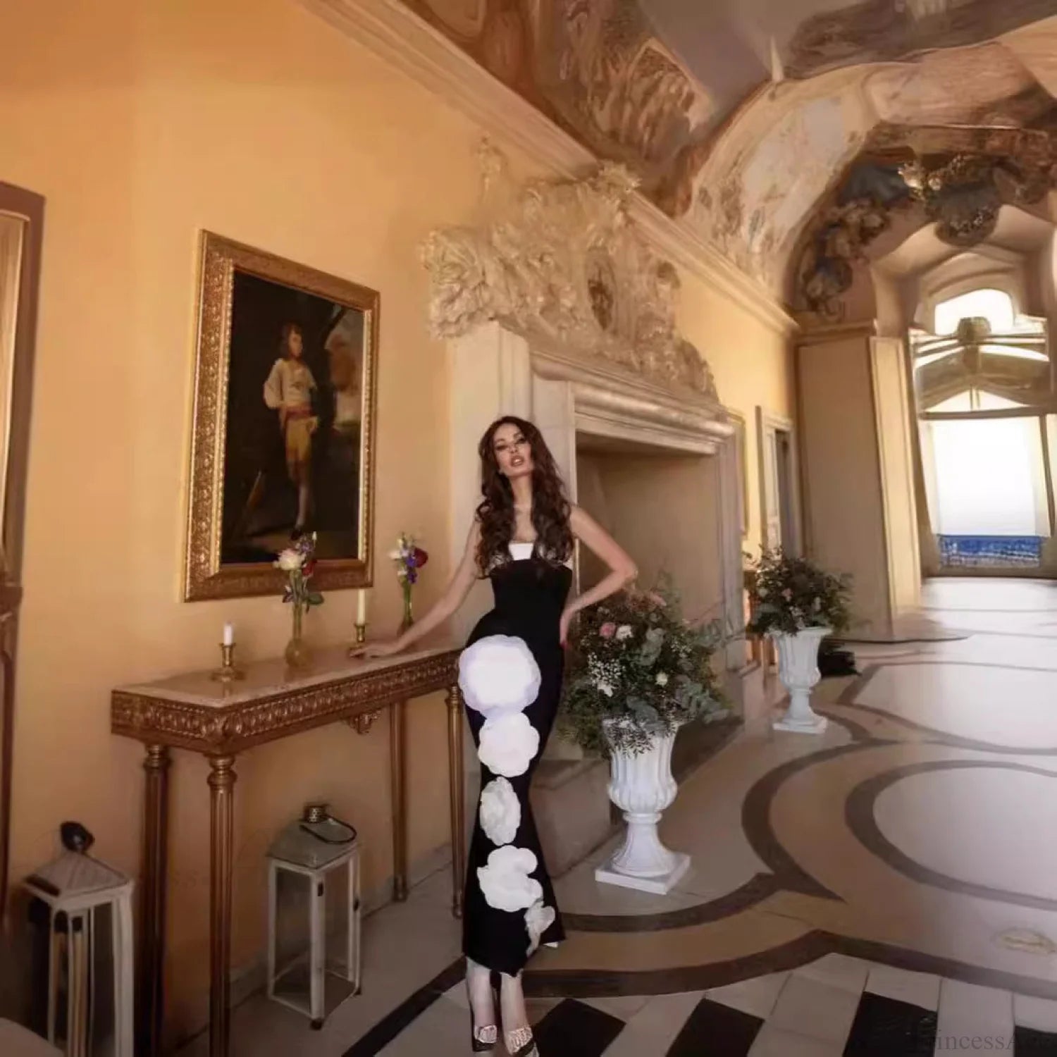 Luxurious 3D Floral Strapless Long Prom Dress promdress-250223