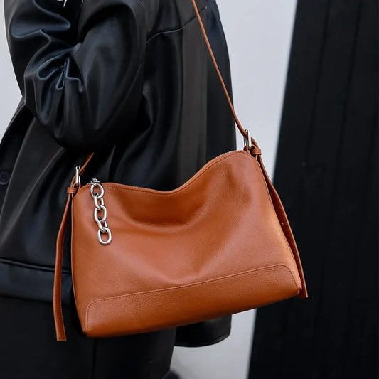 Luxury Genuine Leather Versatile Shoulder Hobo Bag caramel / 31 x 23 x 12 cm shoulder-250126