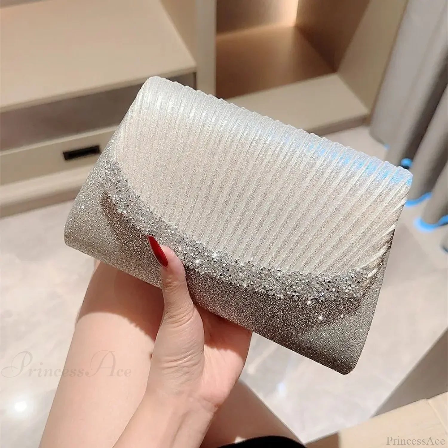 Luxury Glitter Silver Evening Bag Women Shoulder Bag SILVER clutchbag-250126