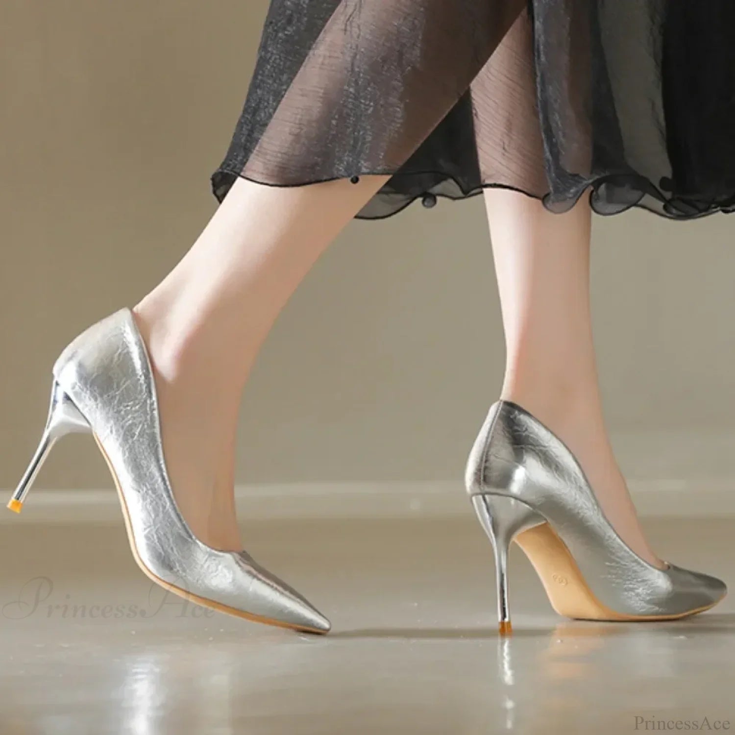Luxury Gold Shiny Pumps Brand Large Size Sexy Party Pointed Toe Wedding High Heel Silver / 34