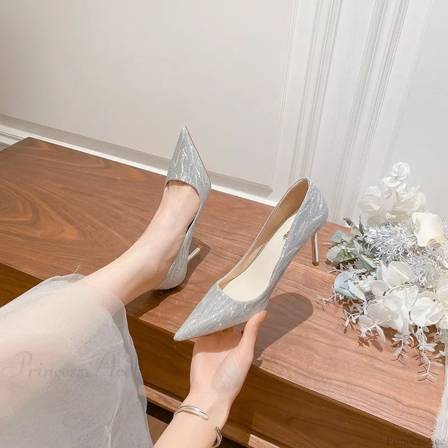 Luxury Gold Silver Pointed High Heels Party Wedding Pumps Designer Heel