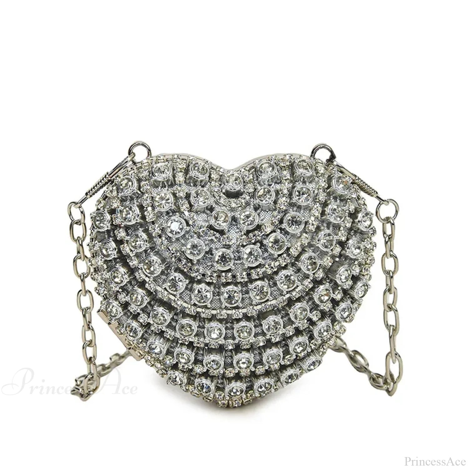 Luxury Mini Diamond Heart Shape Crystal Clutch Bag Silver clutchbag-250126
