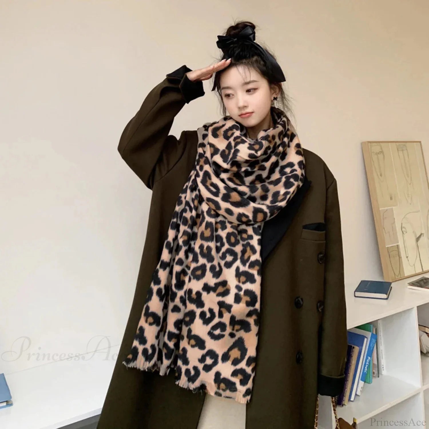 Luxury Plaid Cashmere Long Bandana Pashmina Scarf For Women Leopard Scarfs-L