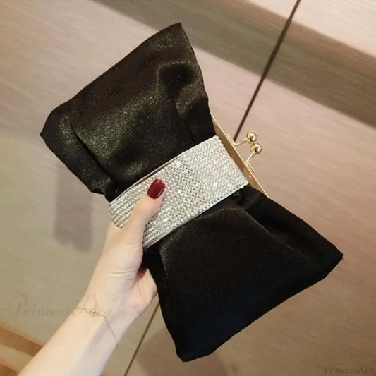 Luxury Rhinestone Bow Evening Clutch Bag black PU clutchbag-250126