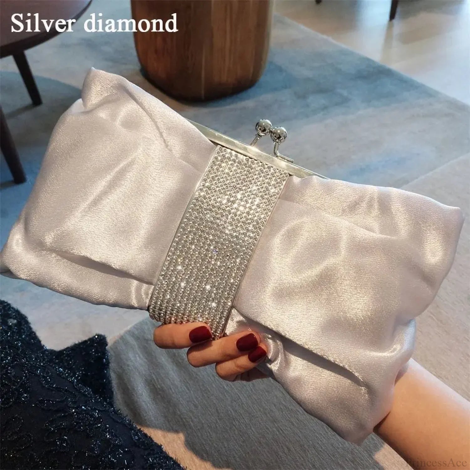 Luxury Rhinestone Bow Evening Clutch Bag silver diamond clutchbag-250126