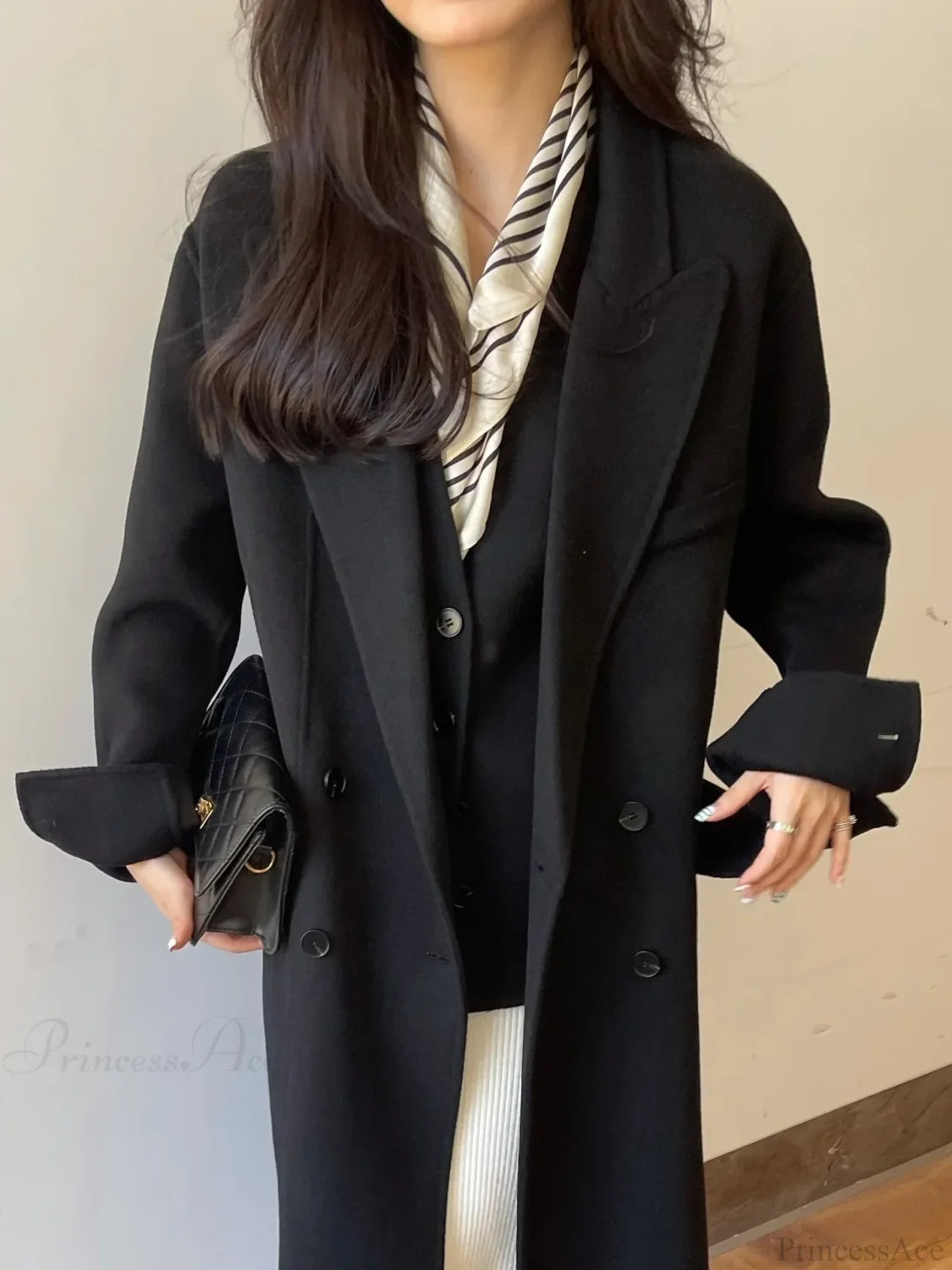Luxury Wool Cashmere Double-Sided Overcoat Black / One Size