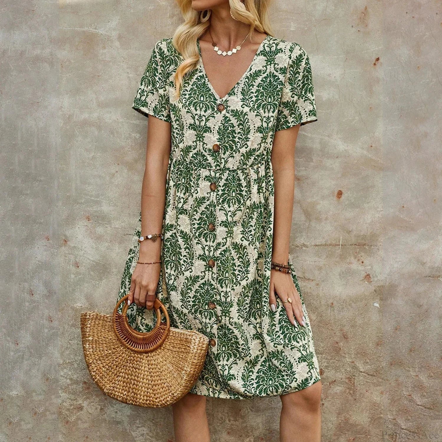 M Floral Casual Slim Summer Sundress green / S oldfloraldress-250126