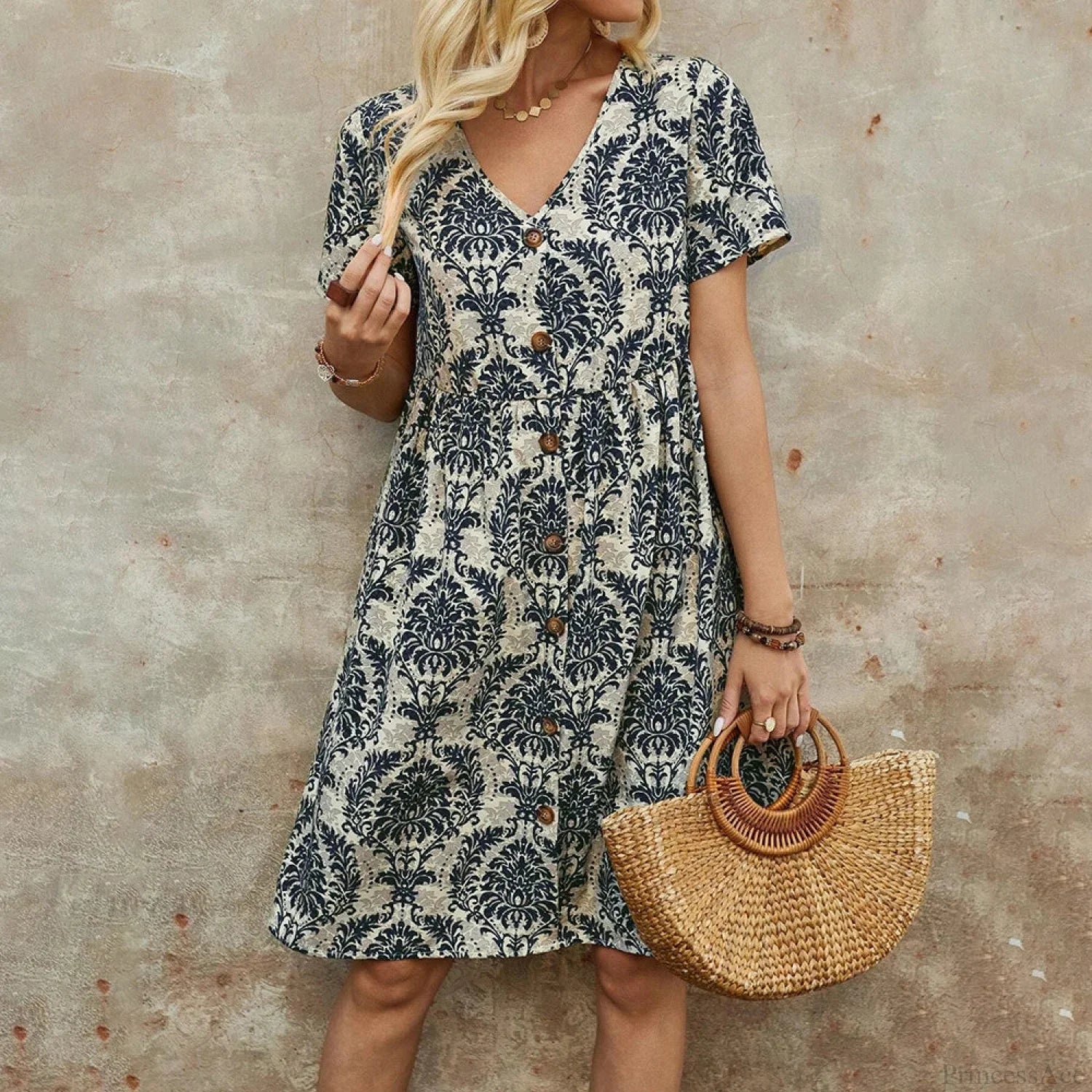 M Floral Casual Slim Summer Sundress oldfloraldress-250126