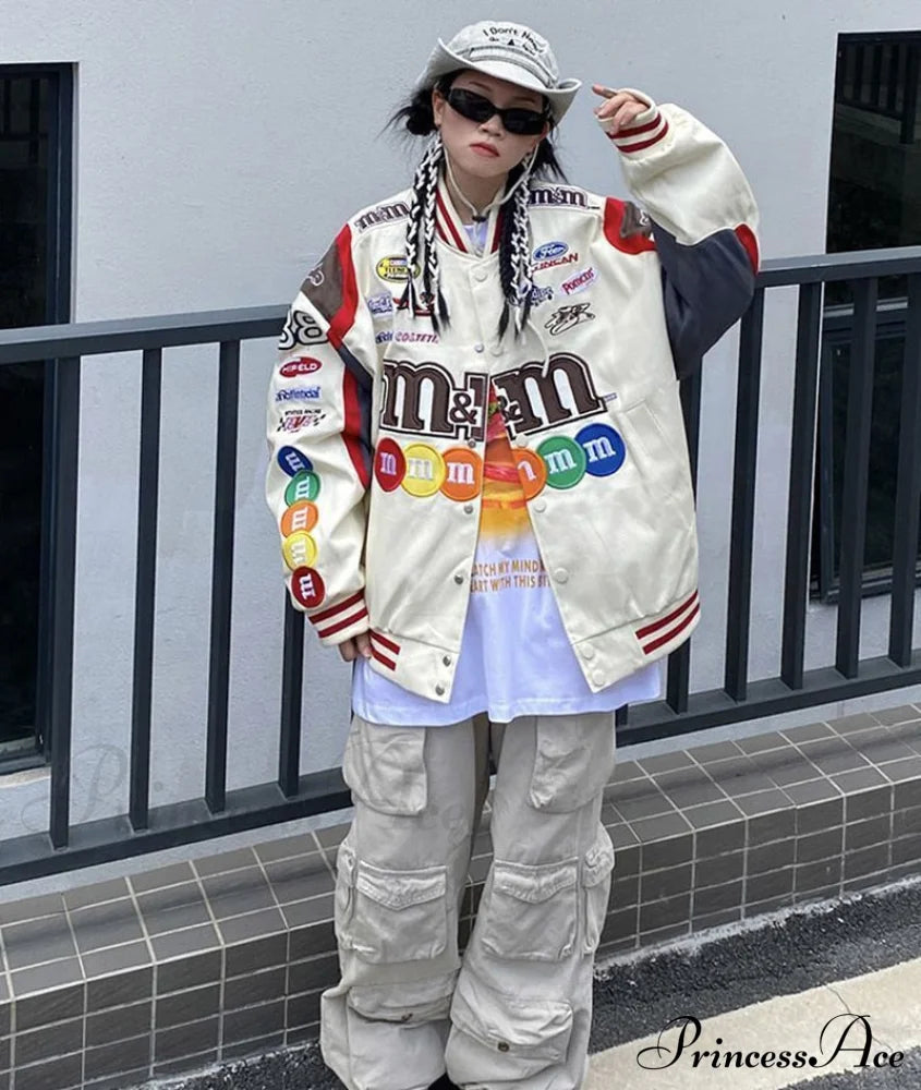 M&M Graphic Stylish Embroidered Bomber Jacket