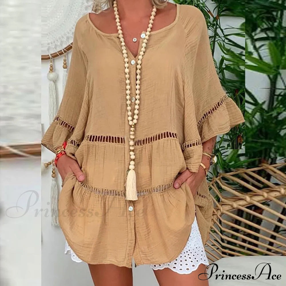 Malyna Women’s Shirt Apricot / S Tops & Blouses