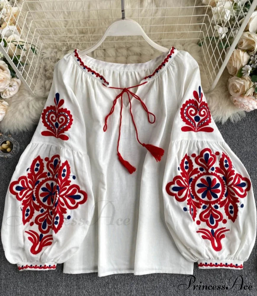 Maria Embroidered Top White / One Size Tops & Blouses