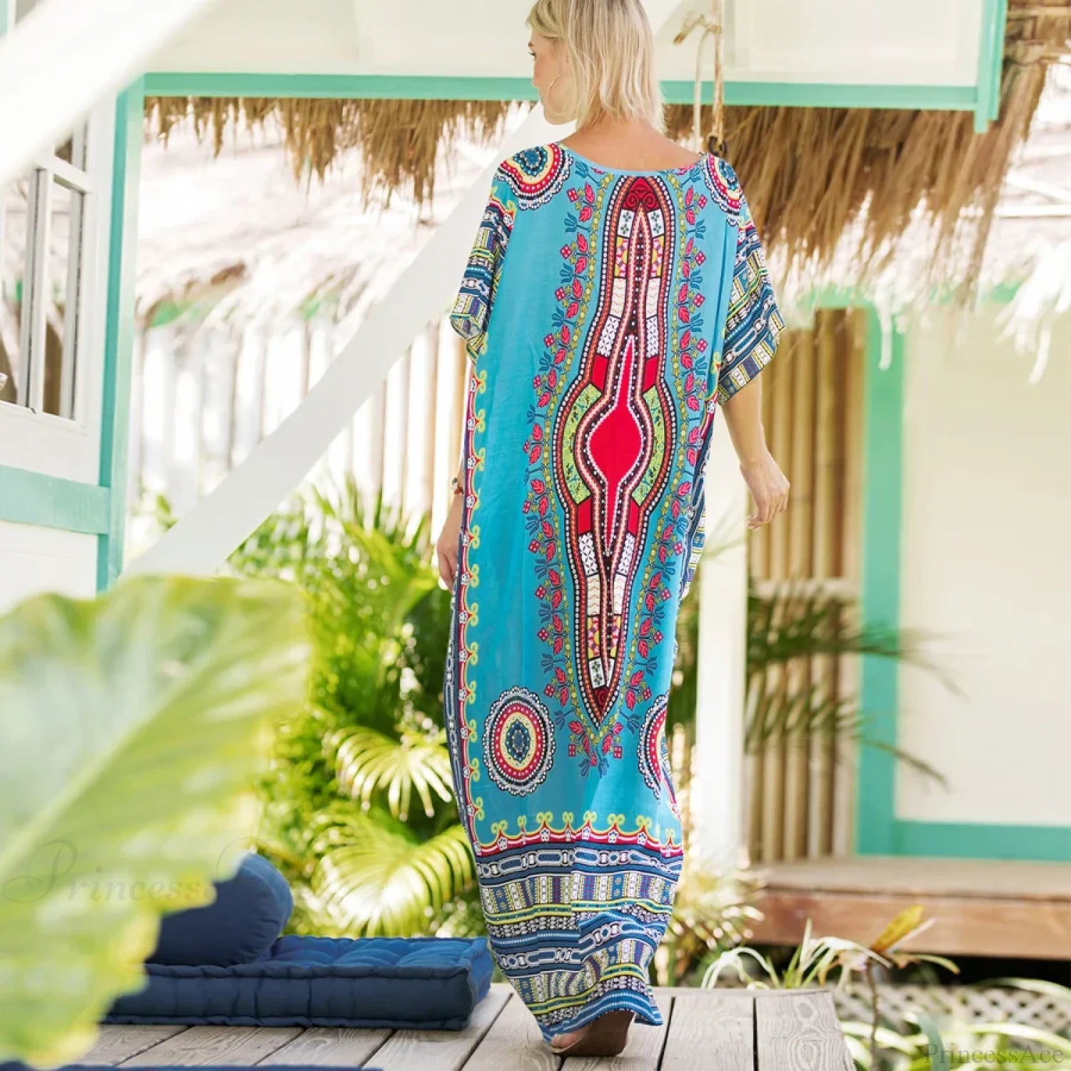 Maxi Kaftan Dress Rayon Ethnic Floral Print Beach Sundress bohodress-250126