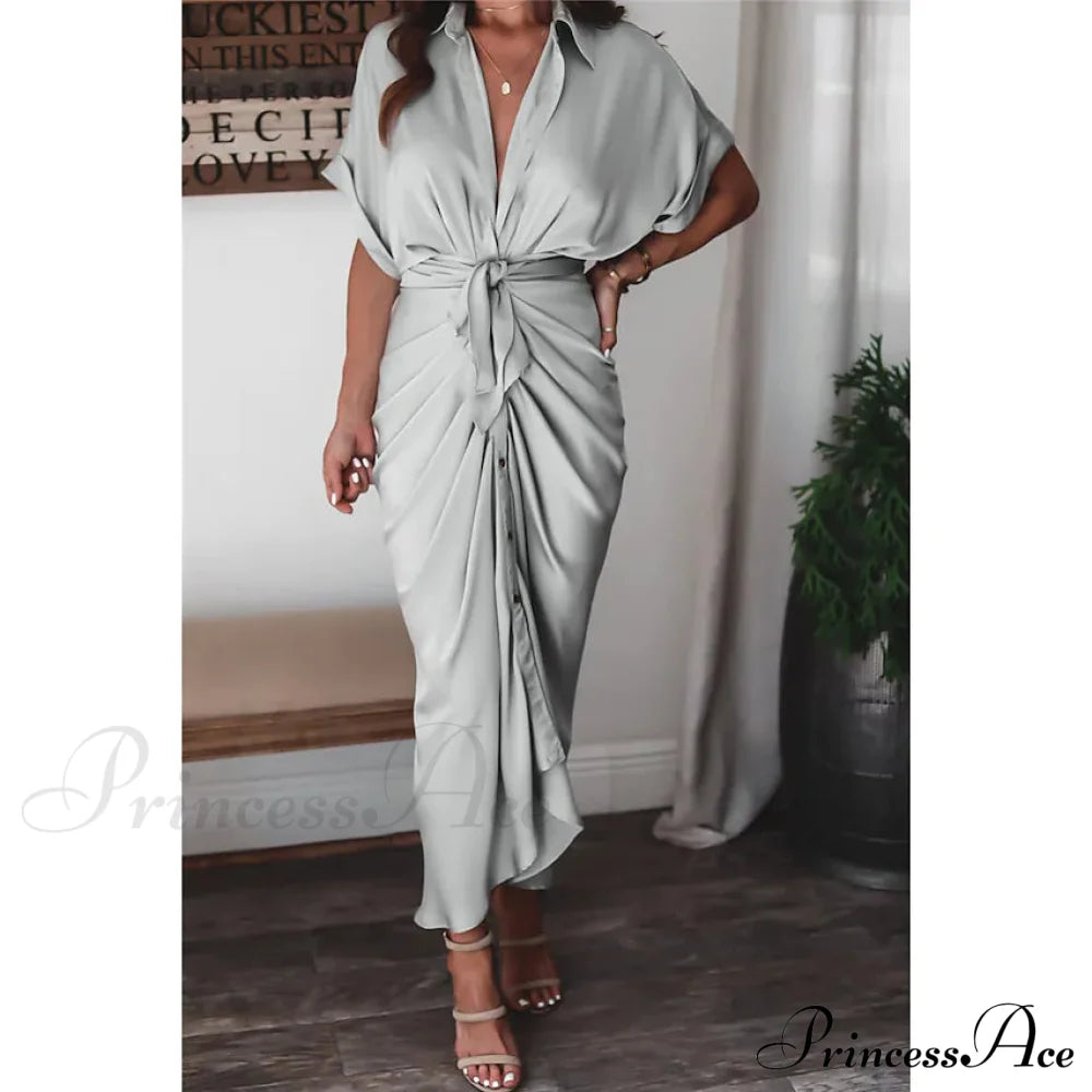 Women's Shirt Maxi Long Dress Light Gray __stock:200 casual dresses clothes dresses refund_fee:1200 show-color-swatches
