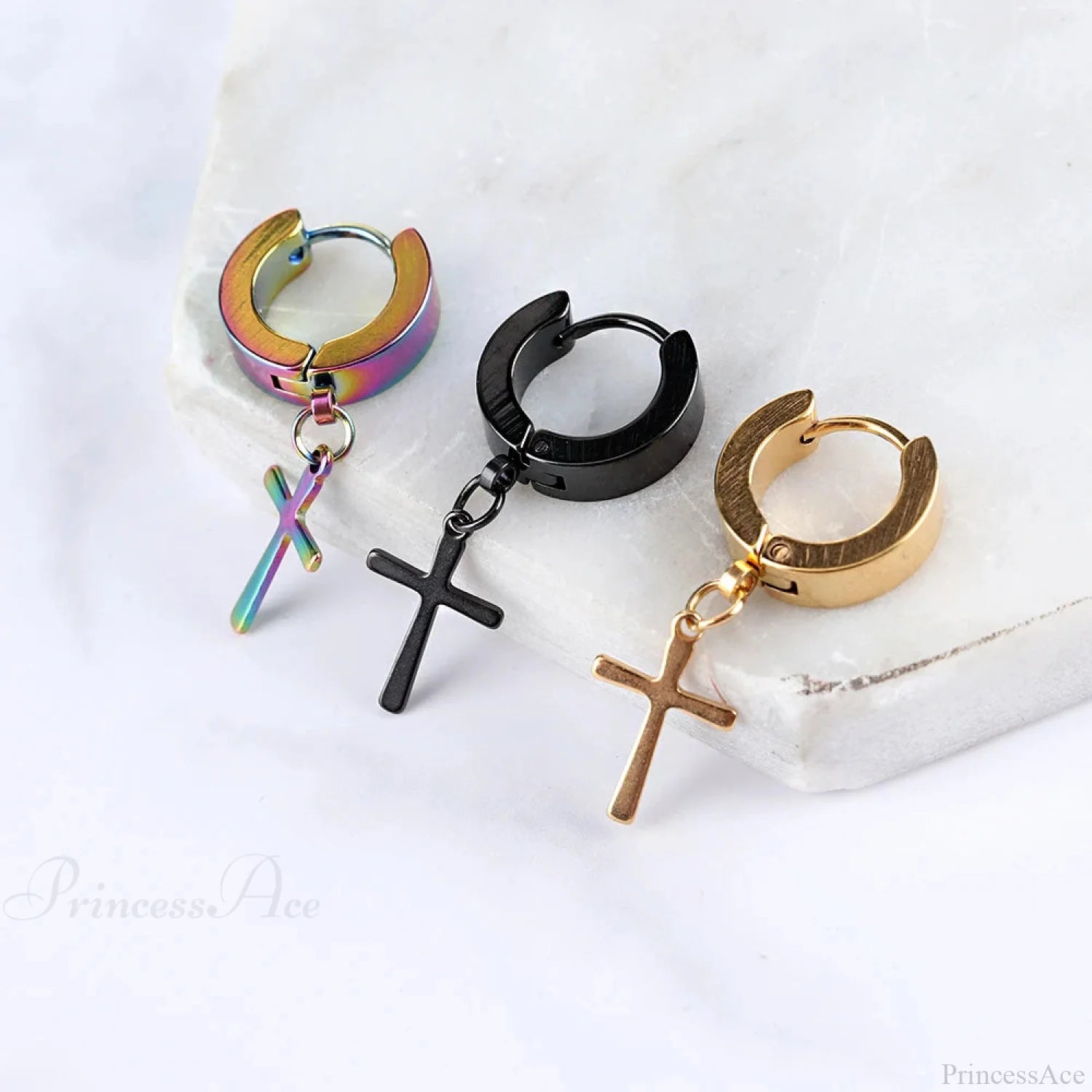 Men Rebellious Cross Stars Stainless Steel Earring