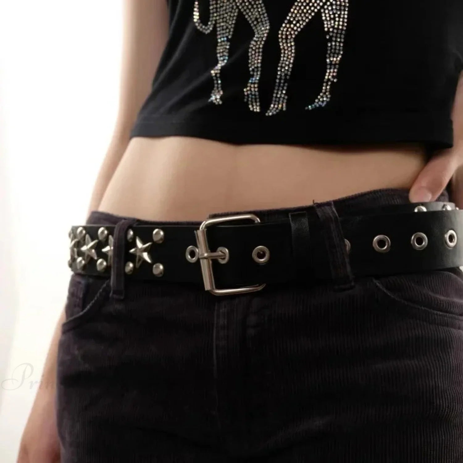Men’s Gothic Punk Metal Rivet Star Belt black star / 105cm