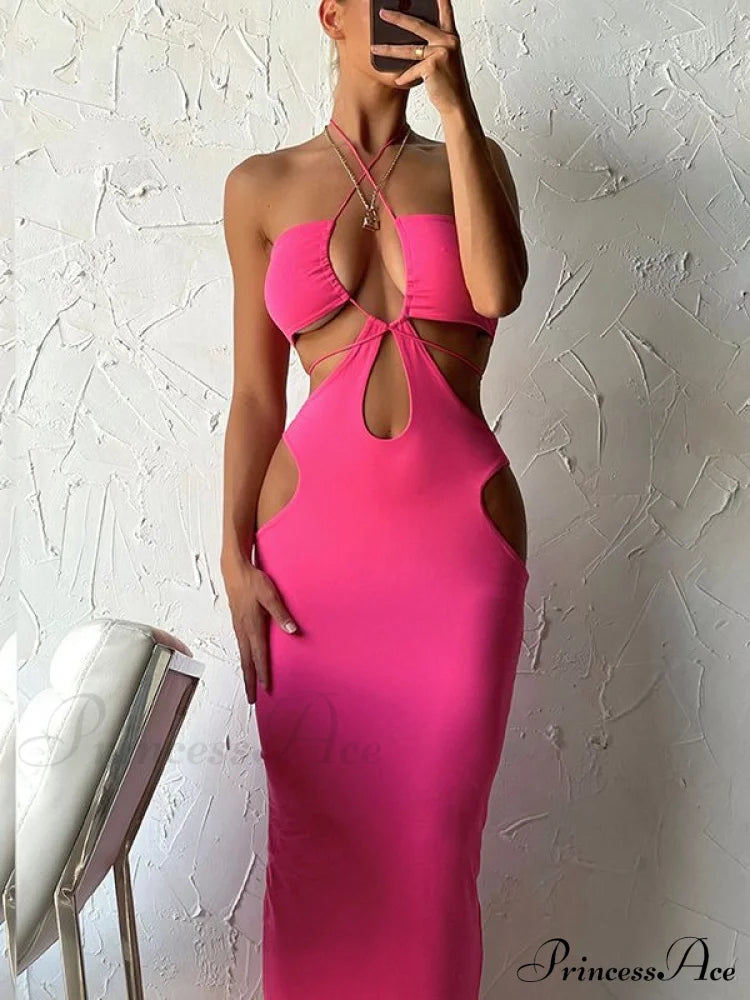 Merelin Elegant Midi Dress Pink / S