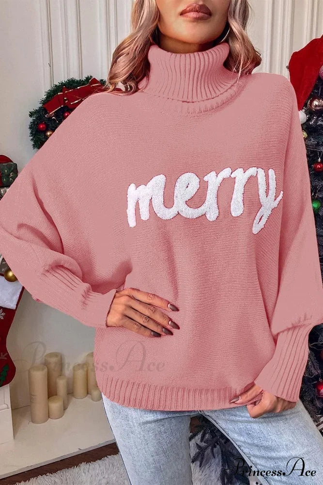 Merry Dolman Sleeve Turtleneck Knitted Sweater Coral / M Sweaters-L