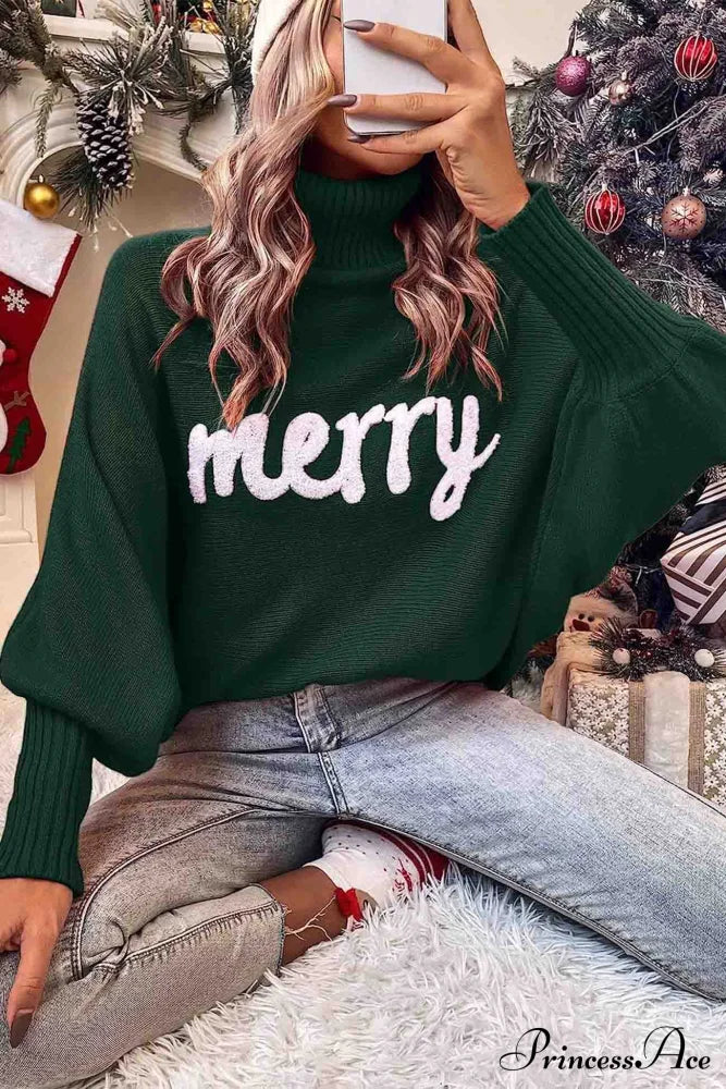 Merry Dolman Sleeve Turtleneck Knitted Sweater Green / S Sweaters-L