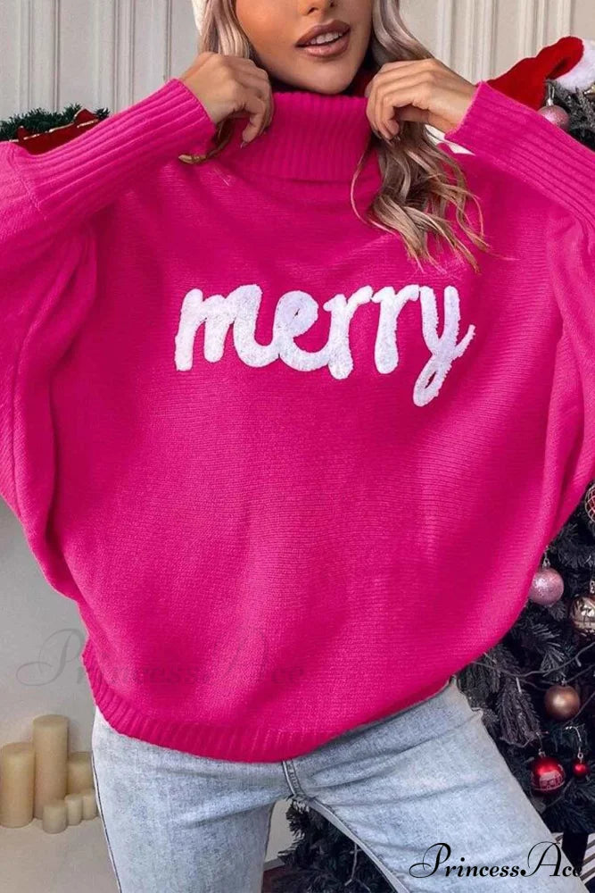 Merry Dolman Sleeve Turtleneck Knitted Sweater Pink / M Sweaters-L