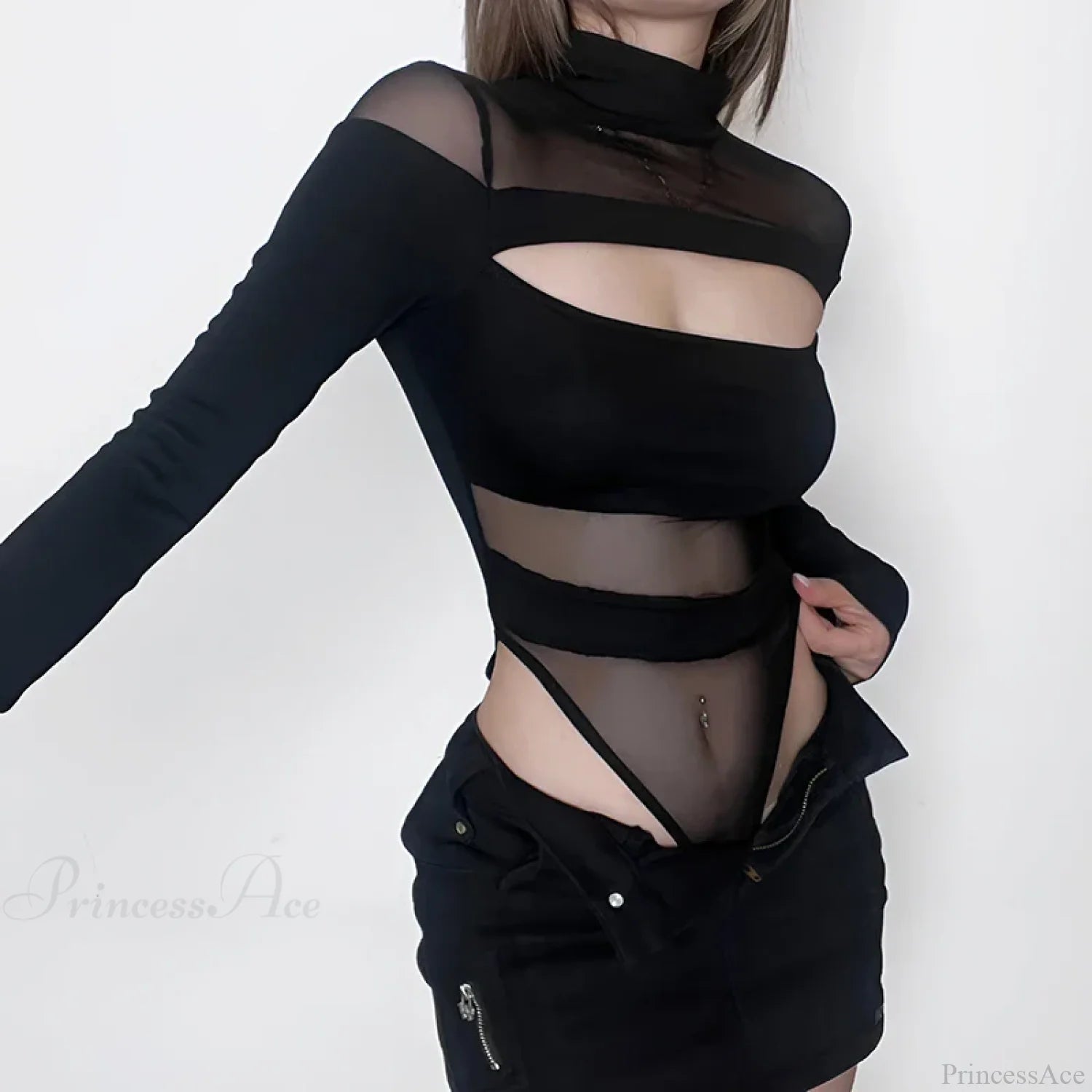 Mesh Bodysuit Knit Top Black / S