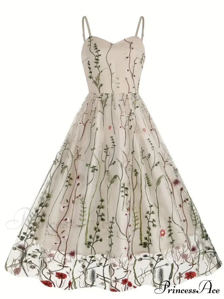 Mesh Floral Embroidery A Line Party Dress For Summer M / Blue Black Floral Maxi Dress