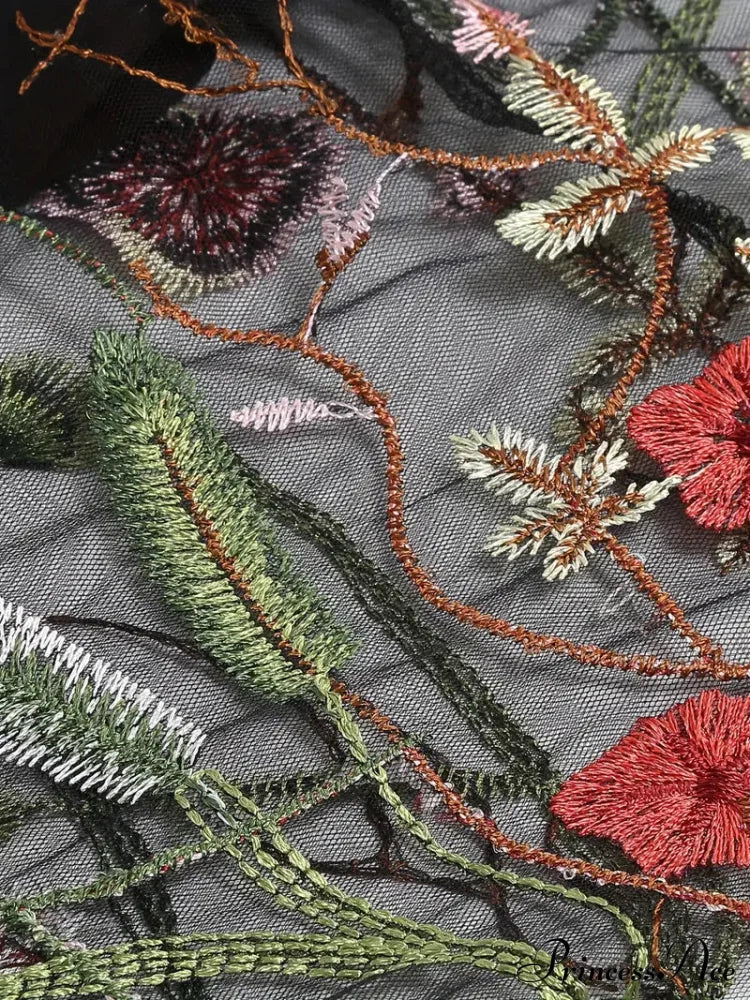 Mesh Floral Embroidery A Line Party Dress For Summer M / White Black Floral Maxi Dress